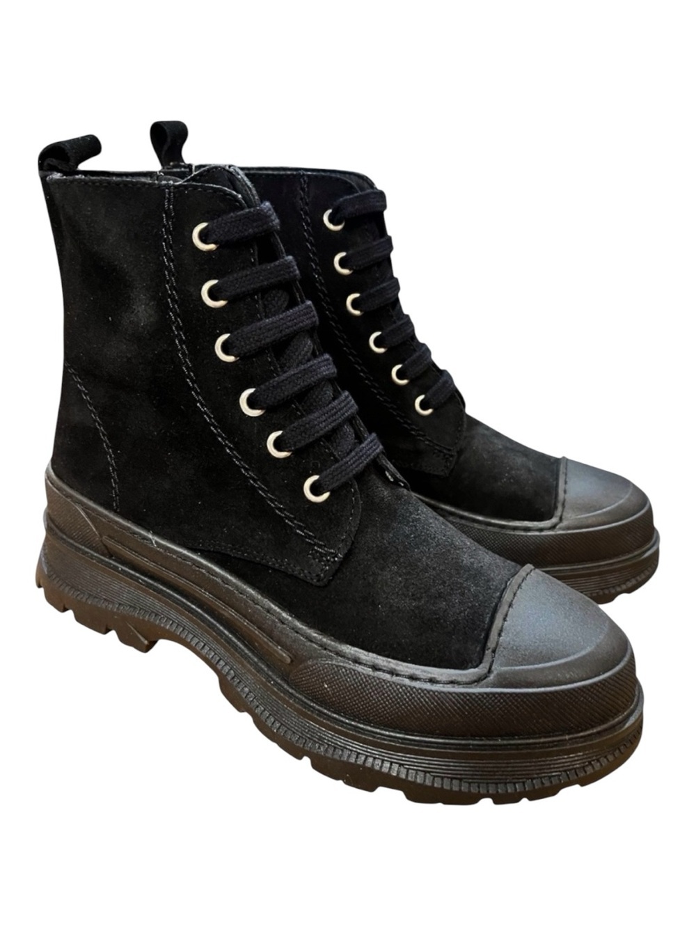 HEE Black Suede Lace-Up Combat Boots Leather Lug Sole Made in Spain NIB EU 37